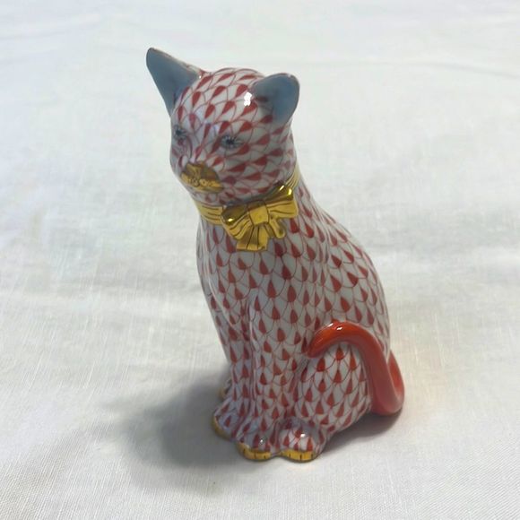Herend Other - Herend cat with bow orange blue and gold excellent condition